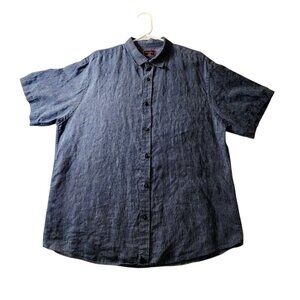 Untuckit Canon Shirt Mens Size XL Blue White Striped Linen Heathered Button Down